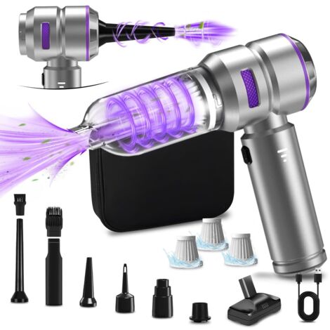 4-en-1 Aspirateur Voiture Puissant sans Fil, 30000PA Mini Aspirateur a Main sans Fil avec Moteur Brushless, 3 Niveaux Réglables, Voyant de Batterie, Souffleur Air Comprimé Nettoyage PC