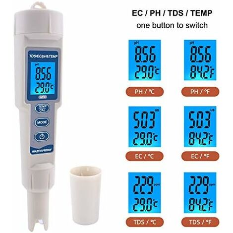 4 en 1 étanche EC/TDS/PH/TEMP - Testeur de qualité de l'eau pour piscines d'eau potable