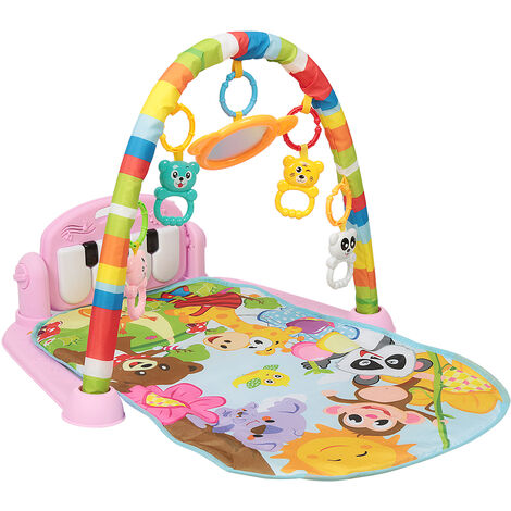 4 en 1 Manta de Gateo para el bebé, Alfombra de Juego para el bebé,Arco de juego para cama de bebé rosa