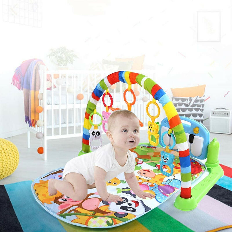 Skecten - Tapis d'éveil Bébé pour Nouveau-né avec Musique et Lumières, Cadeau pour Bébés et Tout-Petits de 0 à 24 Mois Contient 5 Jouets Suspendus
