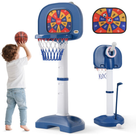 4 en 1 Panier de Basket-Ball Enfants avec Hauteur Réglable(111-146cm), Support de Basket-Ball en HDPE & Golf avec Accessoires Riches, pour 3 Ans+
