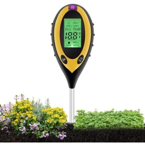 4-en-1 Testeur de Sol, Testeur D'humidité Fonctionnel Lumière/PH/Température/Environnement, Test de Thermomètre Numérique pour Plantes D'intérieur et D'extérieur pour Les Jardins