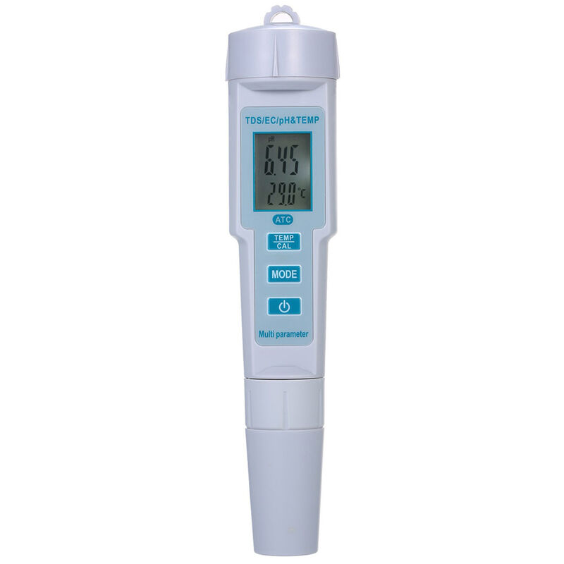 Asupermall - Testeur de qualité de l'eau 4 en 1 pH/EC/TDS/compteur de température IP55, étanche, arrêt automatique, affichage rétro-éclairé, blanc