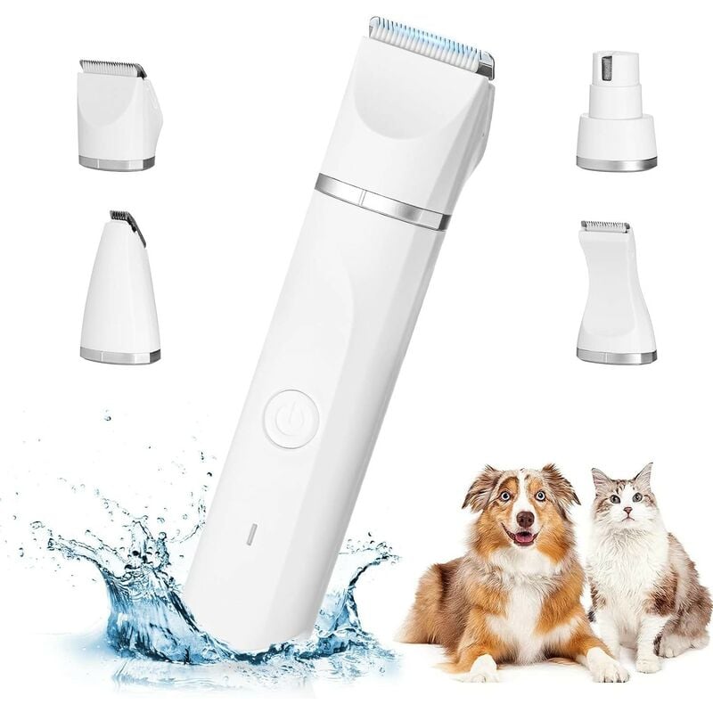 Kinsi - 4 en 1 Tondeuse Chien Professionnelle- Silencieuse Tondeuses pour Chiens Étanchéité IPX7, usb Rechargeable, blanc