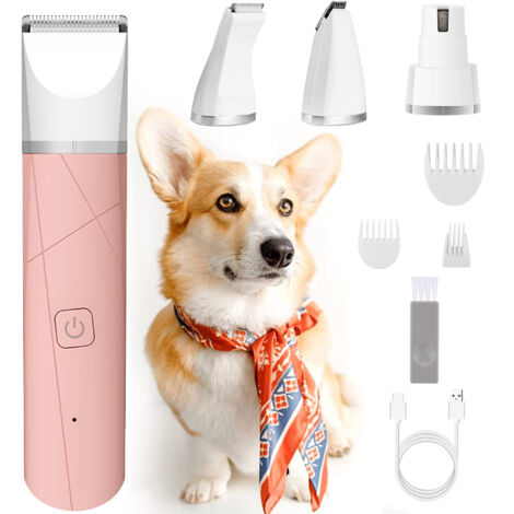 4 en 1 Tondeuse Chien Professionnelle: Silencieuse Tondeuses pour Chiens Étanchéité IPX7,Sans Fil Fondeuse Toilettage pour Animaux avec Câble USB Rechargeable pour Chat et Autres Animaux (Blanc)