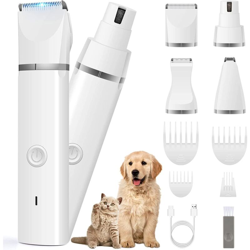 4 en 1 Tondeuse Chien Professionnelle: Silencieuse Tondeuses pour Chiens Étanchéité IPX7,Sans Fil Fondeuse Toilettage pour Animaux avec Câble usb