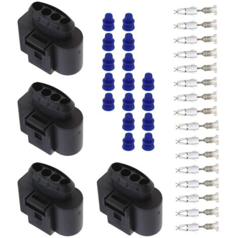 4 Ensembles de Connecteurs Femelles à 4 Broches pour Voiture avec Bornes Femelles et Joints Connecteur pour Bobine d'allumage de Voiture 1J0973724