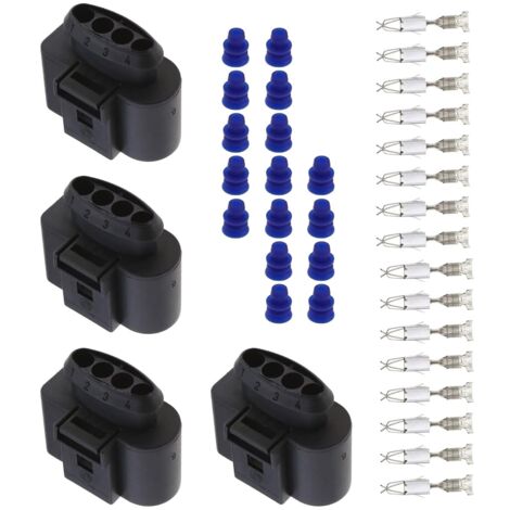 4 Ensembles de Connecteurs Femelles à 4 Broches pour Voiture avec Bornes Femelles et Joints Connecteur pour Bobine d'allumage de Voiture 1J0973724