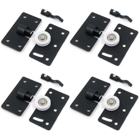 4 Ensembles de Rouleau de Porte Coulissante, Roues de Rouleau de Meubles, Kits de Piste D'engrenage de Roues en Nylon Muets, pour Fenêtre de Placard Armoire Penderie (Noir)