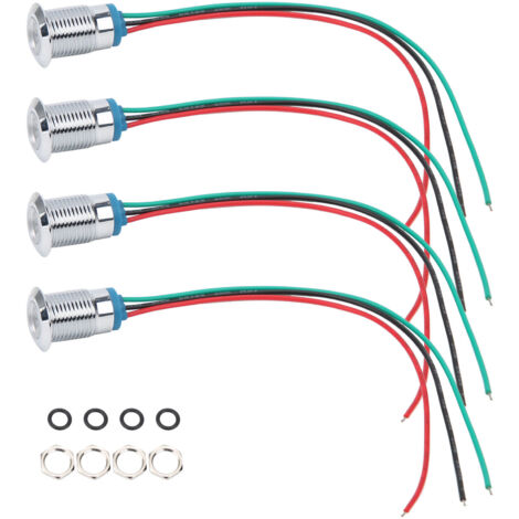 4 Ensembles LED Indicateur Etanche Anode Commune 12mm 110-220V Rouge Vert pour Contrôle Industriel