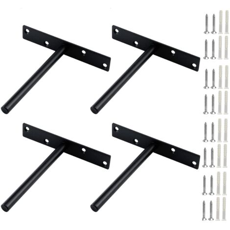 4 ensembles Support Étagère Invisible T Forme Équerres Fixation Murale Robustes pour Meuble Bibliothèque Cuisine Charge Lourde Acier Noir Durable