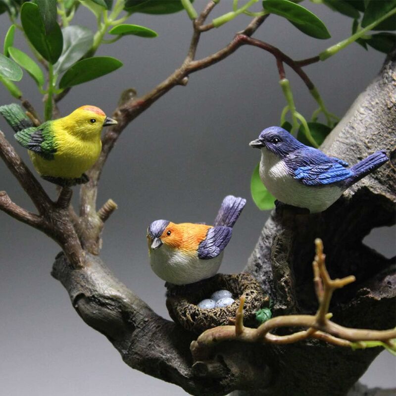 

4 estatuas de resina de jardín para terrazas y estanques en miniatura y decoración de jardines (pájaros, nido de pájaros)