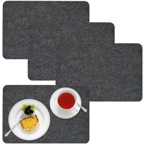 DUNEDESIGN 4 Extra-Dicke Filz Tischsets 43x30x0,5cm Edle Platzsets Platzdeckchen Tisch-Unterlage Filzunterlage Grau