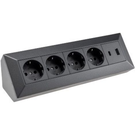 4-fach Steckdosenblock USB-A+C anthraz 250V 16A Aufbaumontage