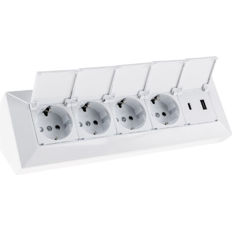 4-fach Steckdosenblock USB-A+C weiß 250V/16A USB 3,1A mit Klappen