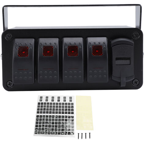 4-fach Wippschalterpanel mit USB-Ladegerät, wasserdicht, Aluminiumlegierung, universell passend für Auto, LKW, Boot, Wohnmobil, UTV, ATV, Fast QC3.0, PD.