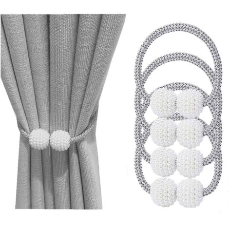 4 fermatende, passanti per tende, passanti magnetici per tende con sfere di perle per la decorazione di finestre di casa, ufficio e hotel (bianco)
