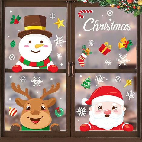 4 feuilles Noël Stickers,Autocollants fenêtres Autocollants décoratifs DIY Fenêtre Noël Stickers Autocollants Christmas Static Stickers, - LionKnight