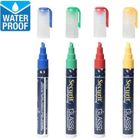 4 feutres craie couleur waterproof 2-6 mm - Rouge, vert, bleu et jaune