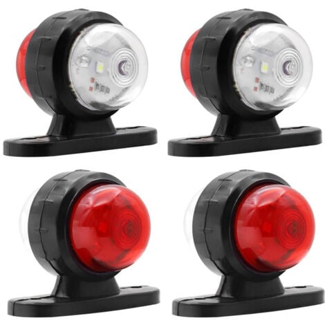 4 feux de position latéraux LED 12-24V pour camions et remorques - Feux d'avertissement blancs et rouges doubles - Feux de stationnement et de gabarit - Lot de 4 - OUYLAF