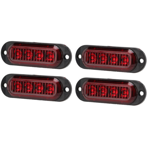 4 Feux Latéraux Camion 3000K Haute Luminosité IP65, LED Imperméables Faciles à Installer, Flash d'Urgence 12-24V Rouge