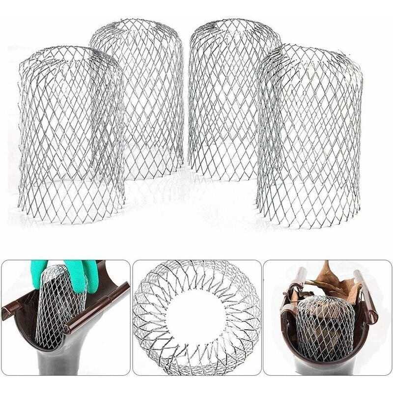 4 Filtres de Gouttière en Aluminium Flexible Diamètre 8cm Grille Grillage Stop Feuille Crapaudine Crépine Pare Feuille Cache Gouttière pour Protéger