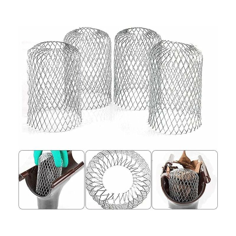 4 Filtres de Gouttière en Aluminium Flexible Diamètre 8cm Grille Grillage Stop Feuille Crapaudine Crépine Pare Feuille Cache Gouttière pour Protéger