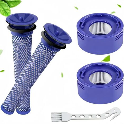 4 filtres pour aspirateur Dyson V8 V7 : 2 post-filtres et 2 pré-filtres