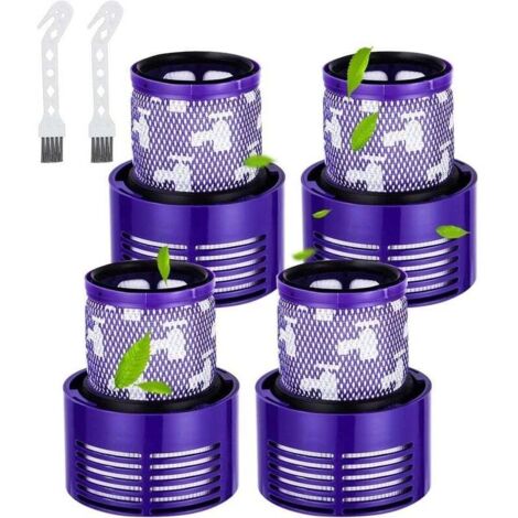 4 Filtres pour Dyson V10 Cyclone V10 SV12 Series avec 2 Brosses pour Aspirateur V10 Absolute V10 Animal V10 Total Clean Lavables