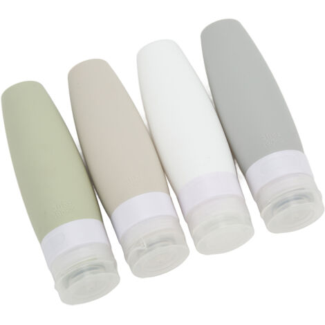 4 Flacons de Voyage Souples en Silicone 90ml, Bouchon Sécurisé Anti-Fuite, Colorés pour Toilettage et Cosmétiques
