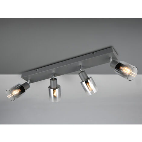4-flammiger LED Deckenstrahler mit Chrom Glasschirmen, Breite 58cm