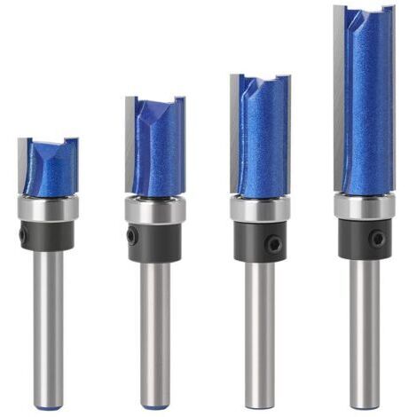 (4 Flush Trim Router Bits) Set of 4 flush trim router bits with 6 mm shank - With starting ring on top - Wood Grooving Bit