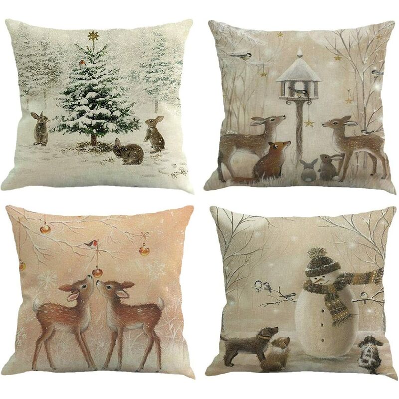 

4 funda de cojín con estampado de animales de ciervo navideño funda de cojín de decoración del hogar de invierno 18x18