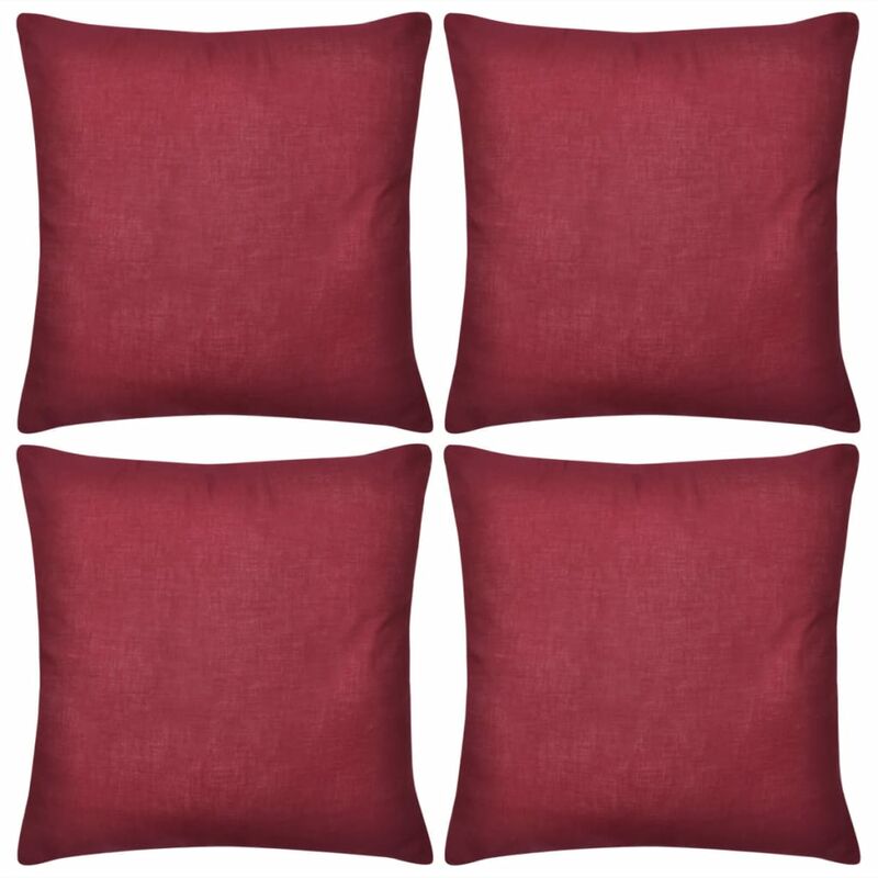 

4 fundas burdeos para cojines de algodón, 40 x 40 cm - Rojo