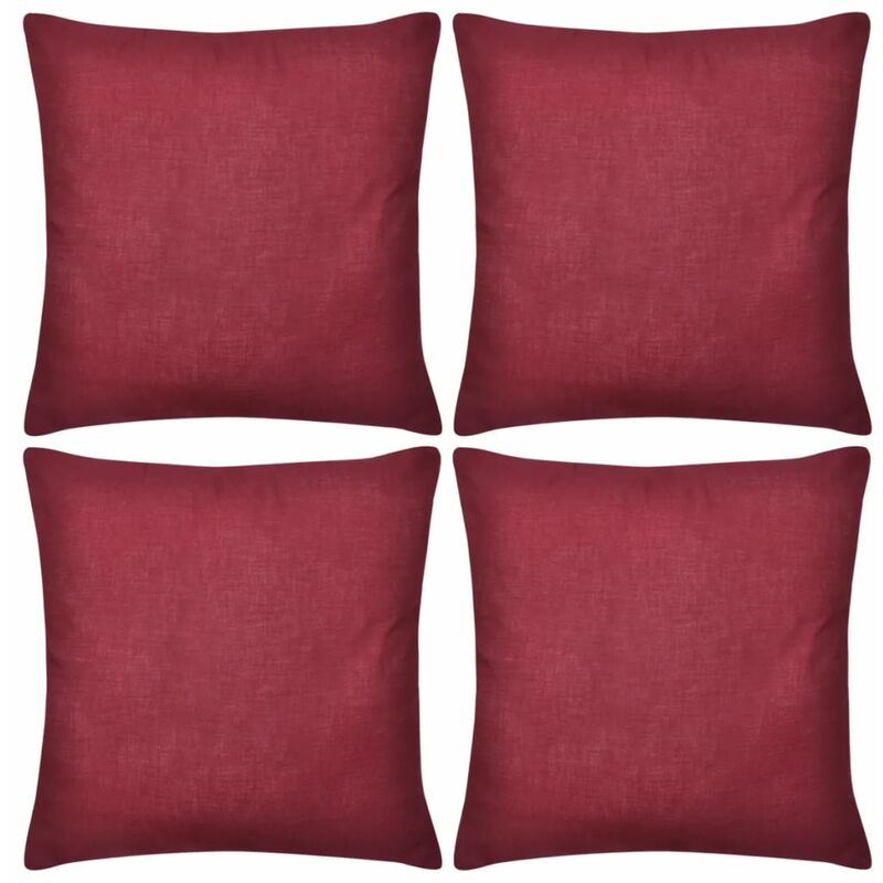 

4 fundas burdeos para cojines de algodón, 50 x 50 cm - Rojo