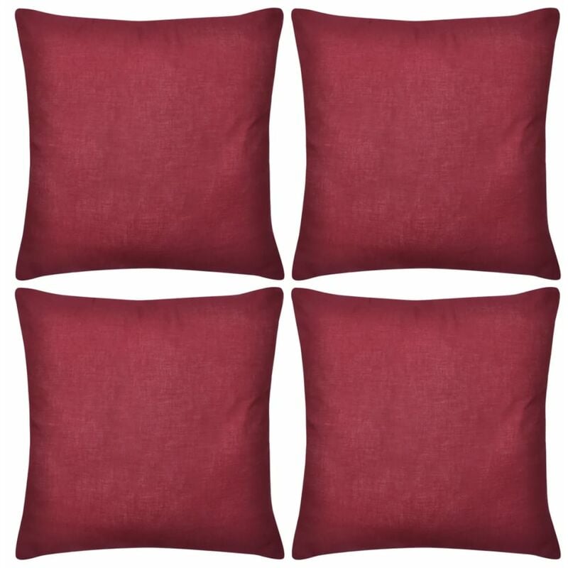 

4 fundas burdeos para cojines de algodón, 80 x 80 cm - Rojo