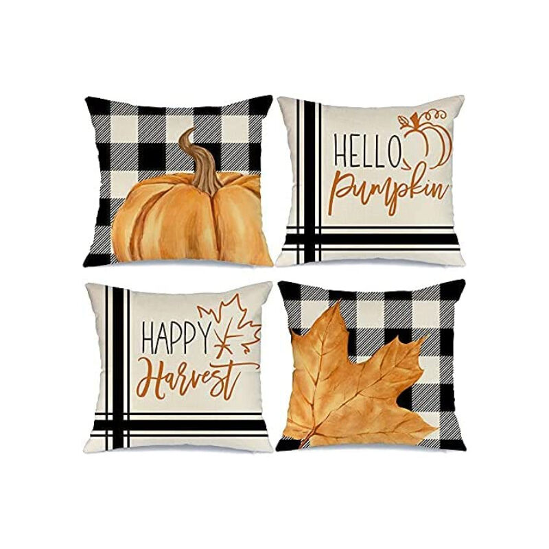 

4 fundas de almohada de otoño de 18 x 18 pulgadas, decoración de otoño, tema de acción de gracias, calabaza de otoño, decoración de casa de campo,