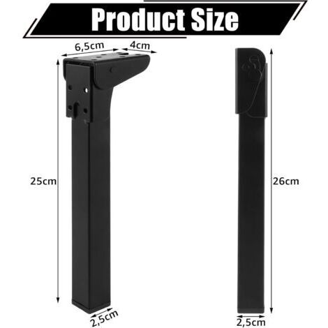 4 gambe pieghevoli per tavolo da 25 cm, gambe pieghevoli in metallo, nere, a 90°, per tavolo, letto, divano, laptop, armadio