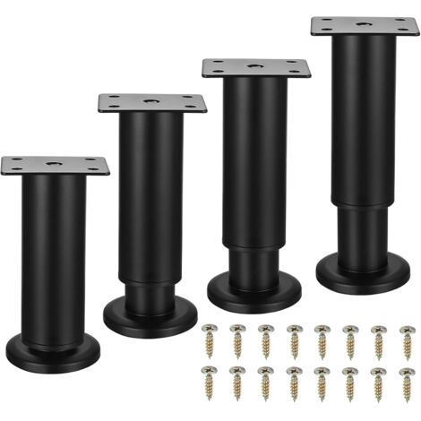 4 gambe regolabili per mobili, piedini neri da 12-18 cm, gambe di supporto in metallo per armadi, tavoli, divani, letti, piedini regolabili per cassettiere