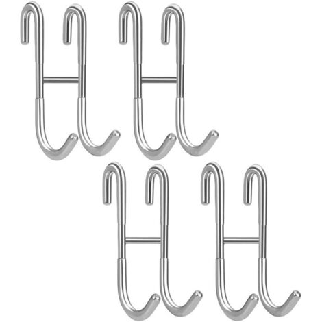 4 ganchos de ducha de acero inoxidable plateados con protección de silicona, gancho de pared para baño, sin necesidad de taladrar.