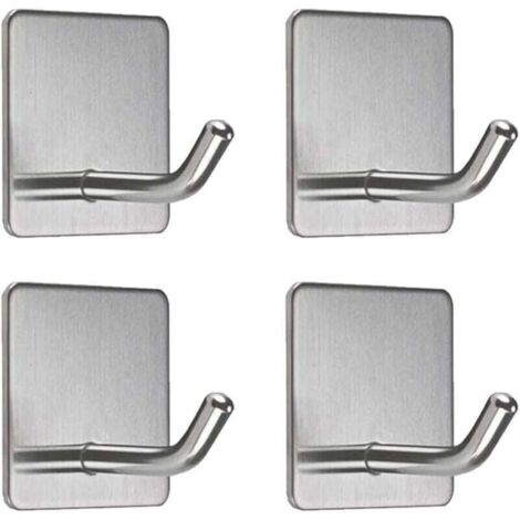 4 ganchos de pared adhesivos de acero inoxidable con base cuadrada, XU, para colgar toallas en la pared, para baño y cocina - KZQ