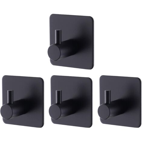 4 ganchos de pared adhesivos negros para baño y cocina, de acero inoxidable, autoadhesivos, sin necesidad de taladrar.