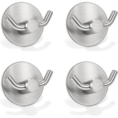 4 ganchos de pared autoadhesivos de acero inoxidable para baño y cocina, sin necesidad de taladrar.