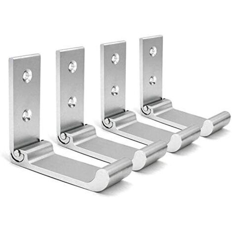 4 ganchos de pared plegables plateados, soporte de pared plegable para oficina, soporte plegable para auriculares de juegos, soporte de aluminio ajustable para auriculares de todos los tamaños.