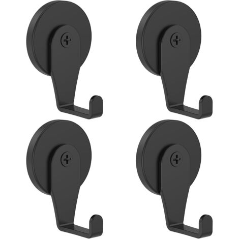 4 ganchos magnéticos negros de 5 kg. Ganchos magnéticos extrafuertes. Ganchos magnéticos recubiertos de goma para frigorífico exterior. Ganchos metálicos para puertas de casa. Decoraciones navideñas (
