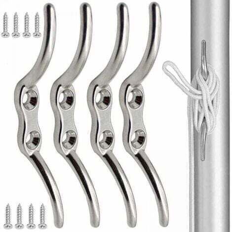 4 ganci a strozzo in acciaio inox da 100 mm per alberi, ideali per fissare corde su aste portabandiera, barche, tende da sole, persiane e teloni.