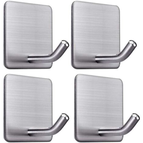 4 ganci adesivi, ganci da parete per bagno in acciaio inox da 8 kg max, portasciugamani con nastro adesivo, per famiglia e ufficio, autoadesivi - 1..DEBUNS