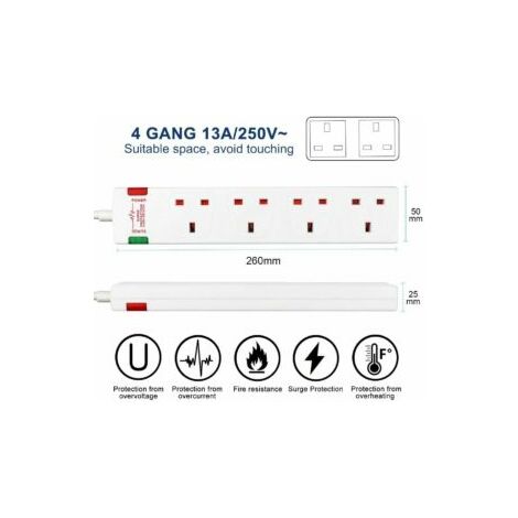 4 Gang Surge-Protected Extension Lead 3M, 13A