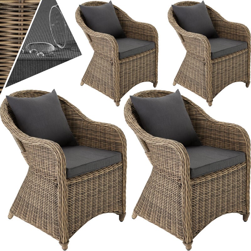 Garden Chairs Luxury Set of 4 - polyrattan with aluminium frame, with cushions - outdoor seating, garden seating, rattan chair - nature