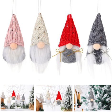 4 Gnomes de Noël Suspendus en Peluche Artisanale Suédoise - Décoration de Sapin et Décoration Murale Festive pour la Maison